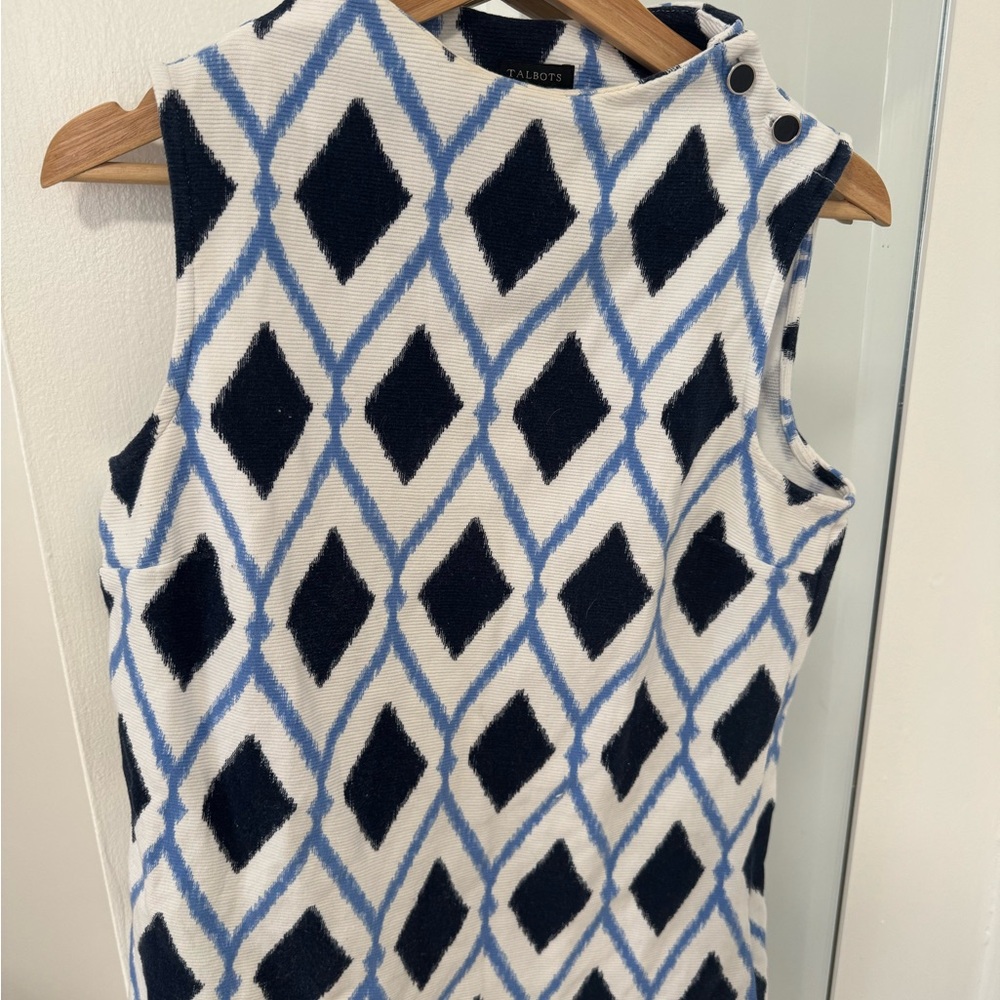 High Neck Button Shoulder Shell - Diamond Print - image 1